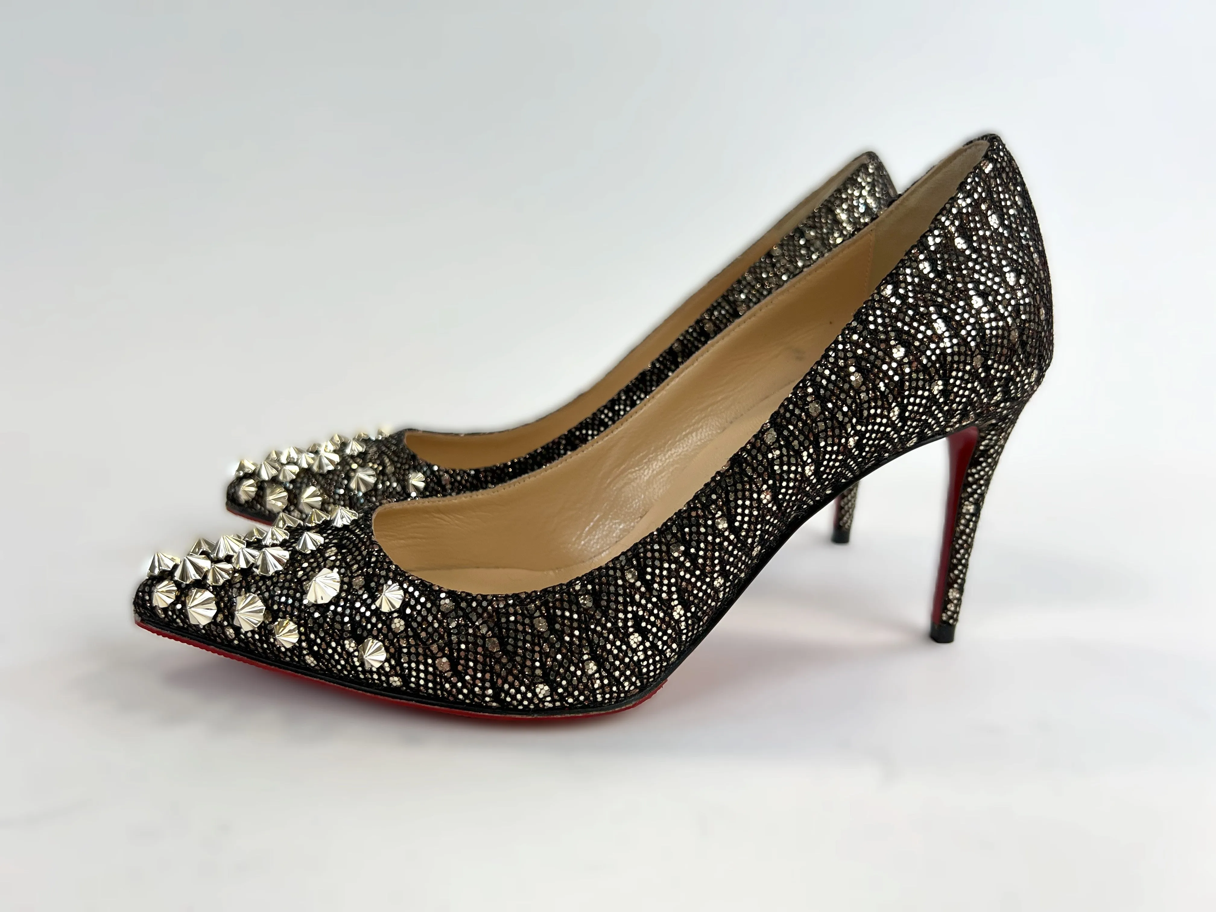 Christian Louboutin Black and Gold Studded Heels Size 36.5