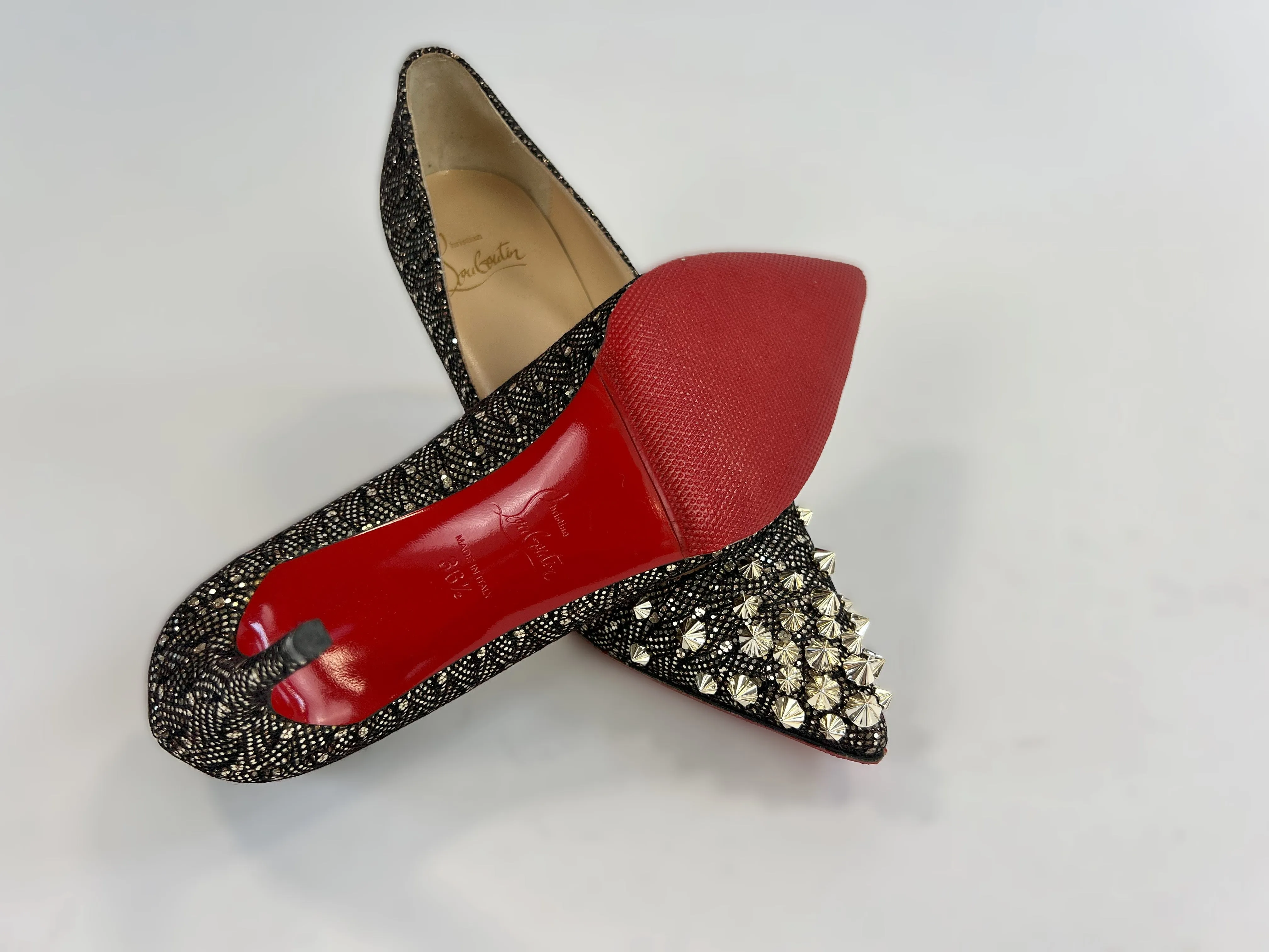 Christian Louboutin Black and Gold Studded Heels Size 36.5