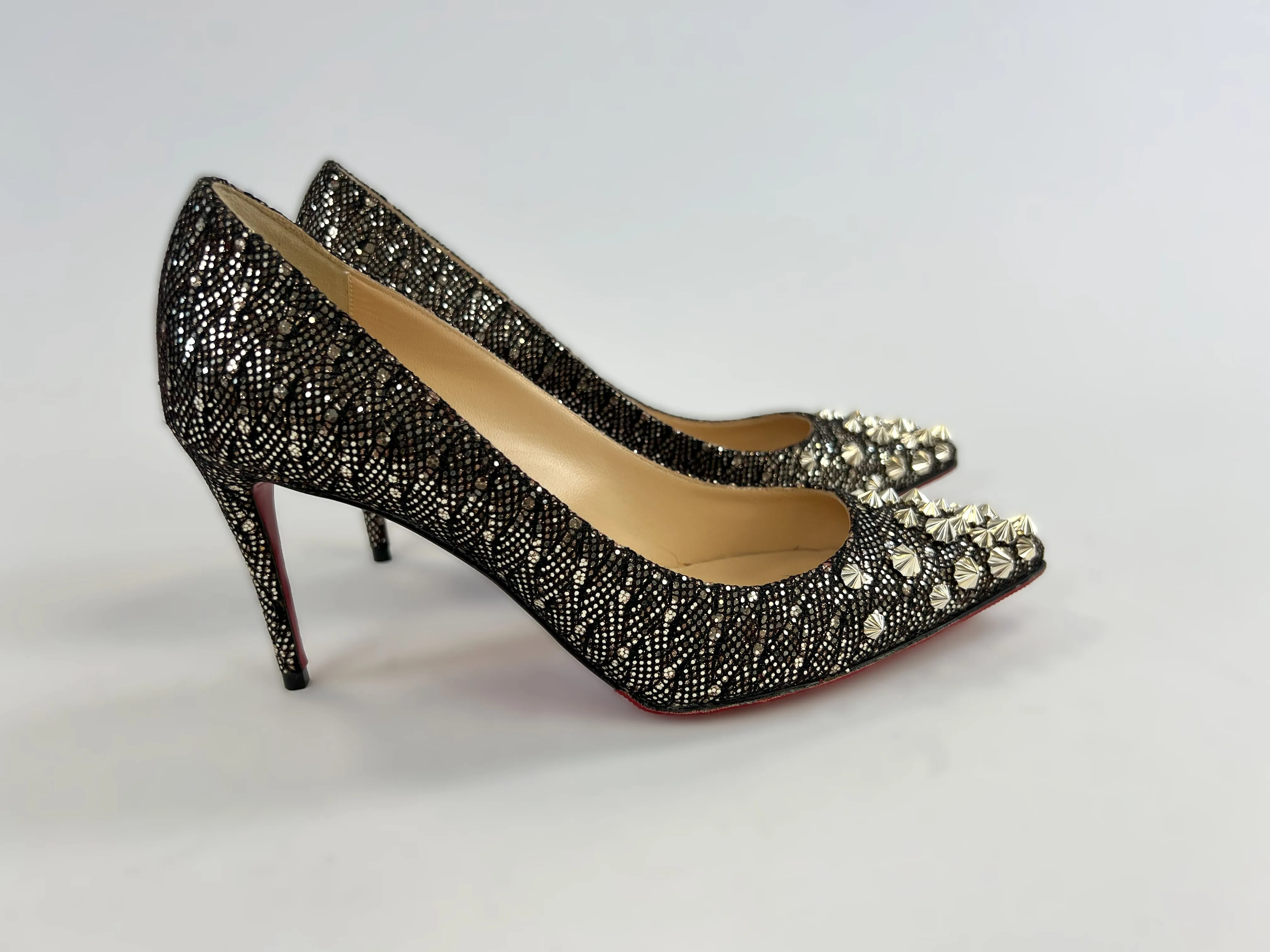 Christian Louboutin Black and Gold Studded Heels Size 36.5