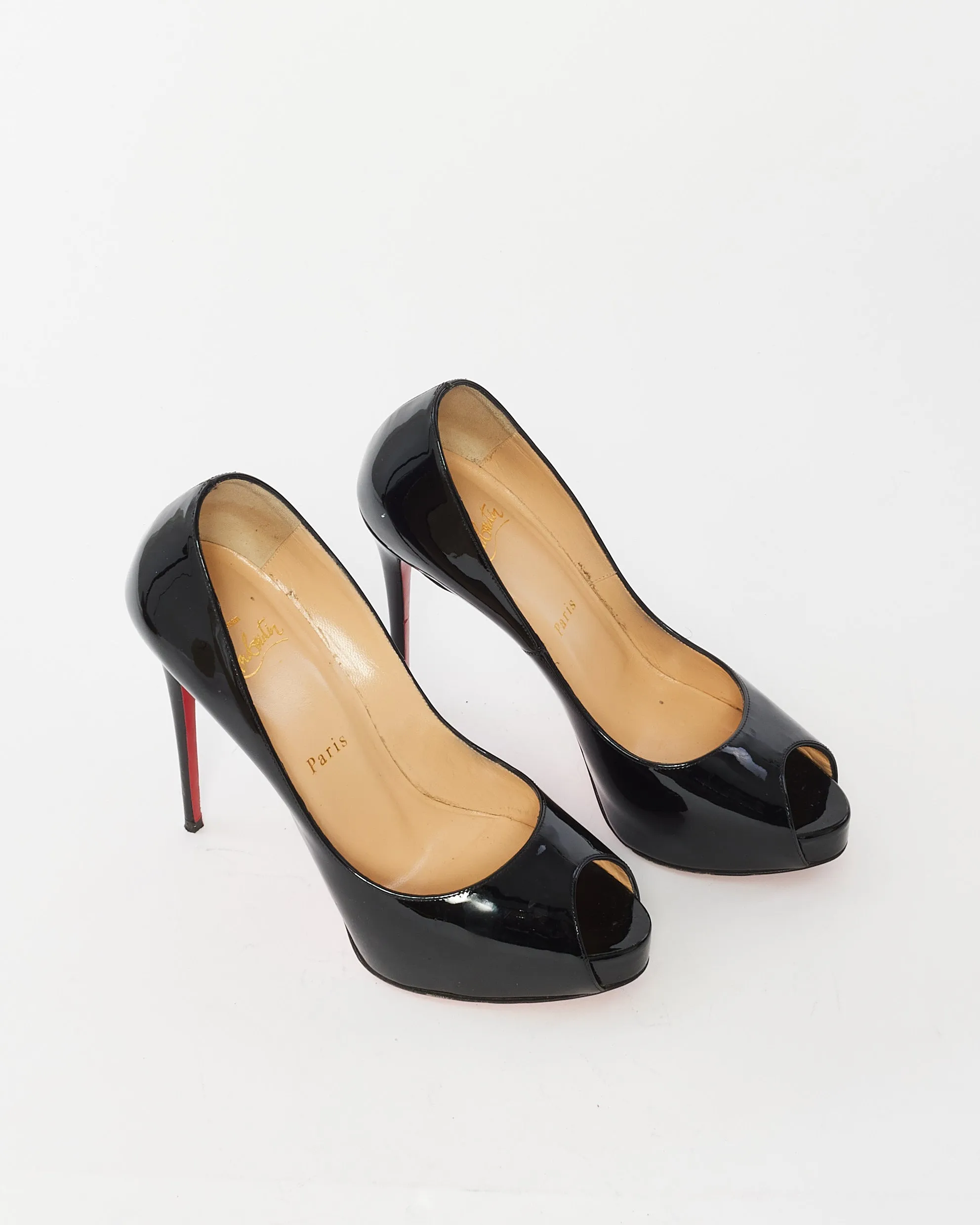 Christian Louboutin Black Patent Leather Very Prive Peep Toe Pumps  120 - 37