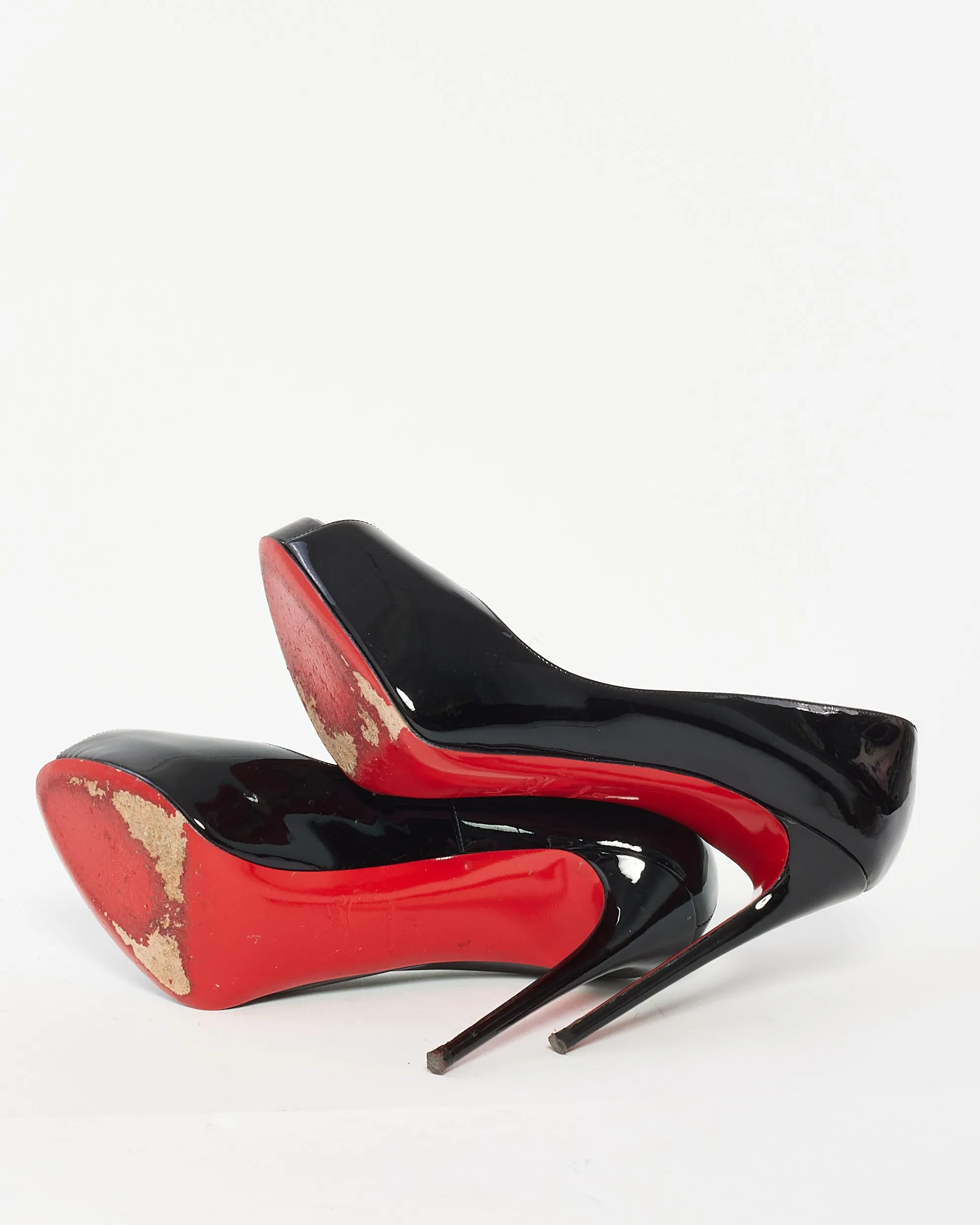 Christian Louboutin Black Patent Leather Very Prive Peep Toe Pumps  120 - 37