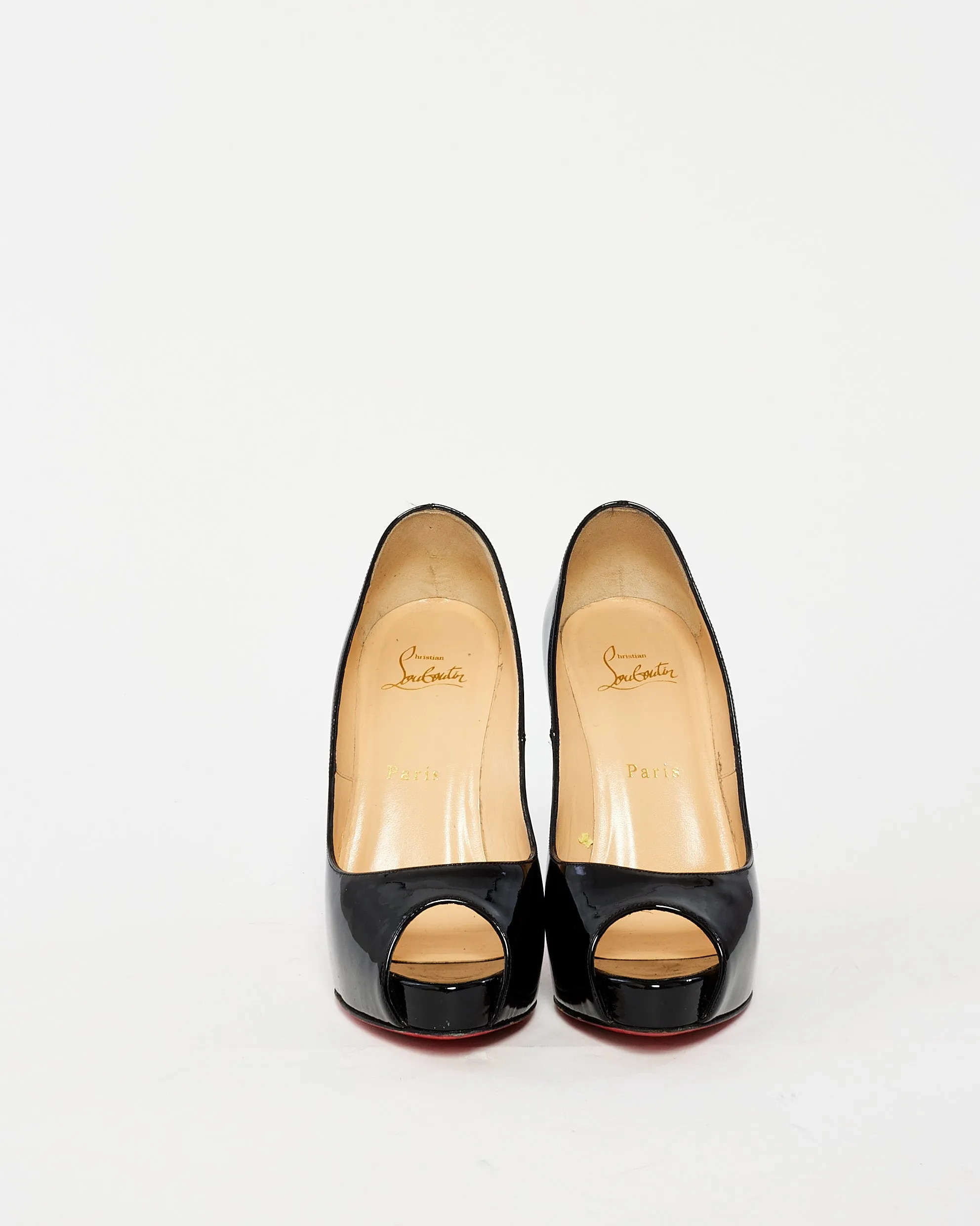 Christian Louboutin Black Patent Leather Very Prive Peep Toe Pumps  120 - 37