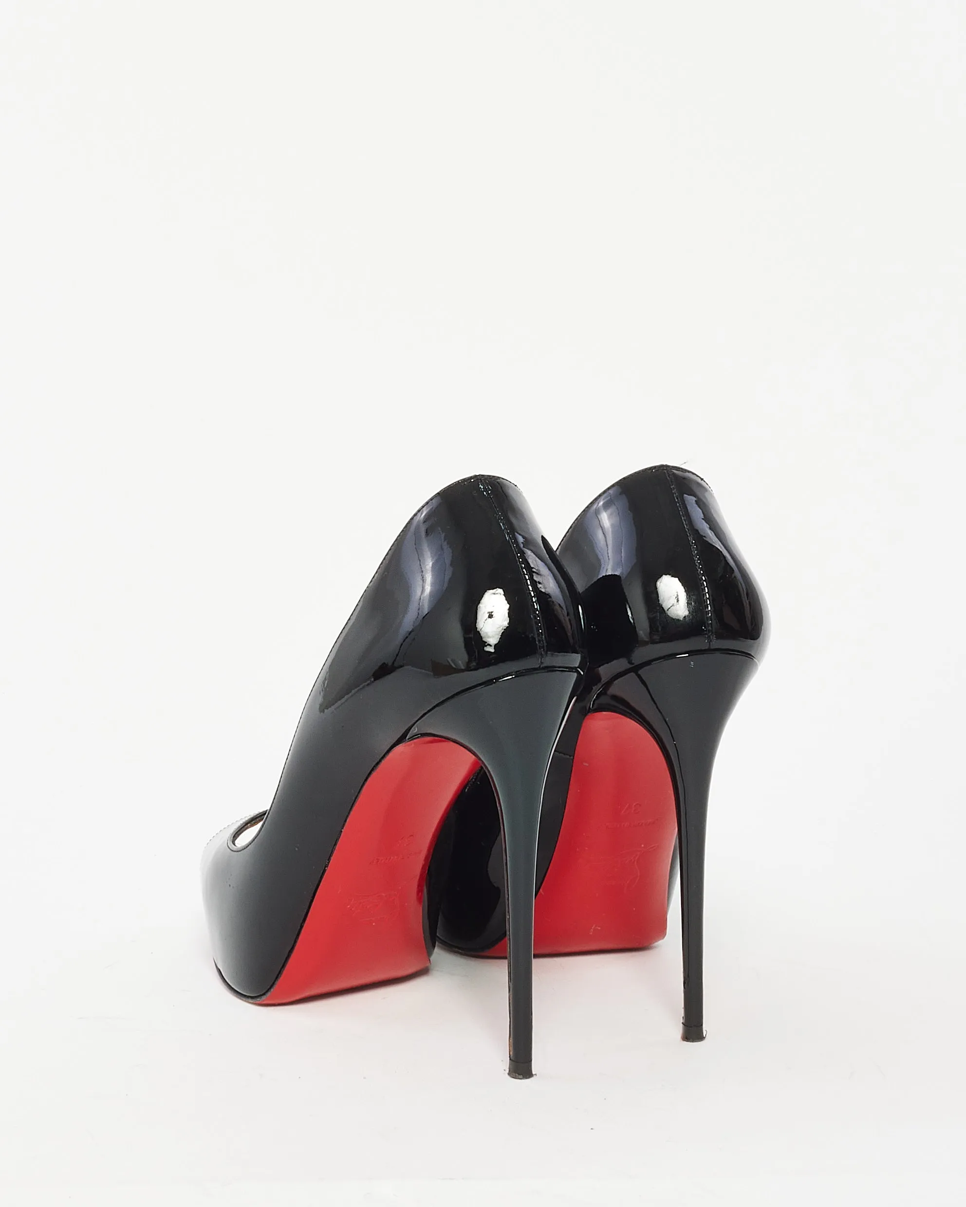 Christian Louboutin Black Patent Leather Very Prive Peep Toe Pumps  120 - 37
