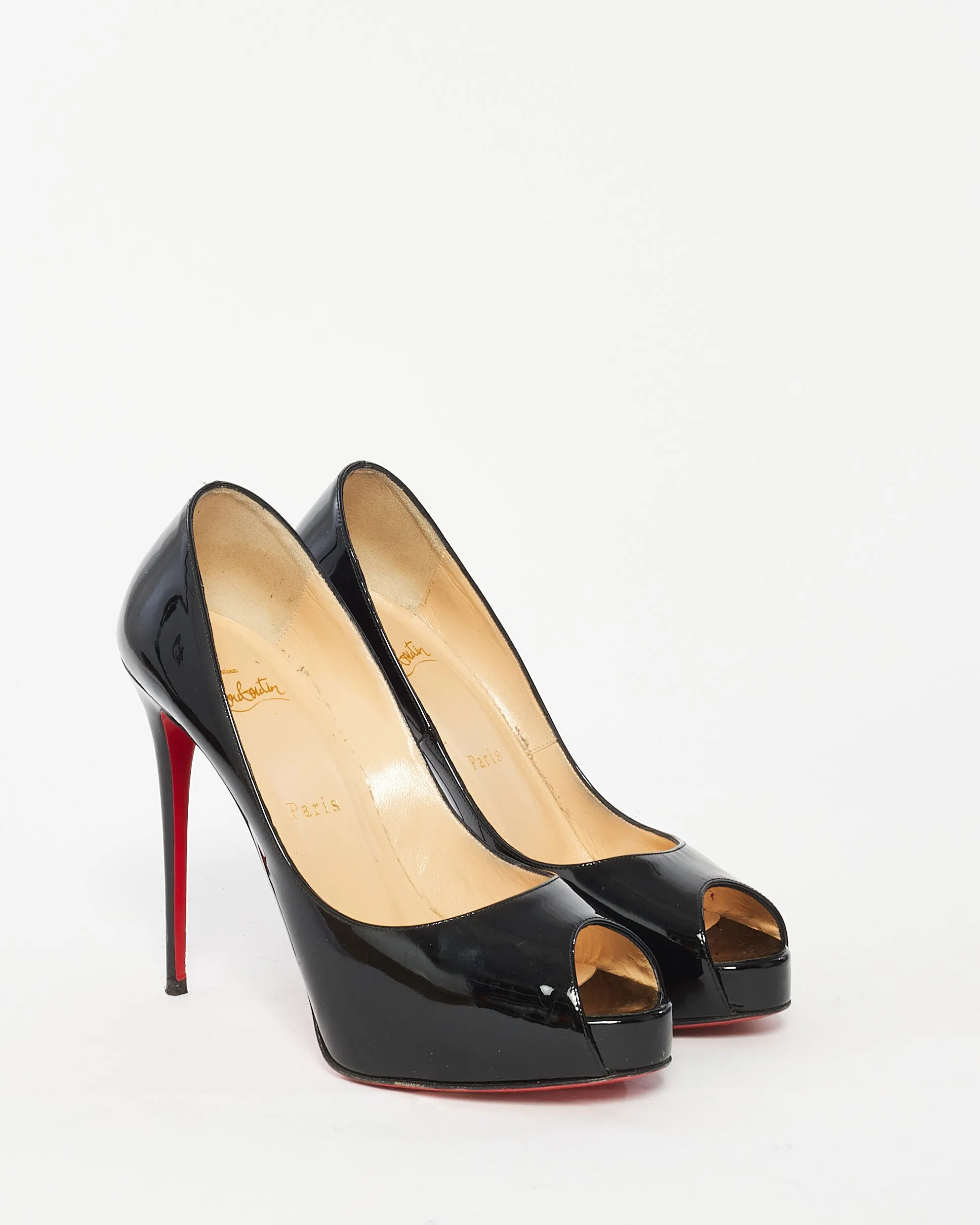 Christian Louboutin Black Patent Leather Very Prive Peep Toe Pumps  120 - 37