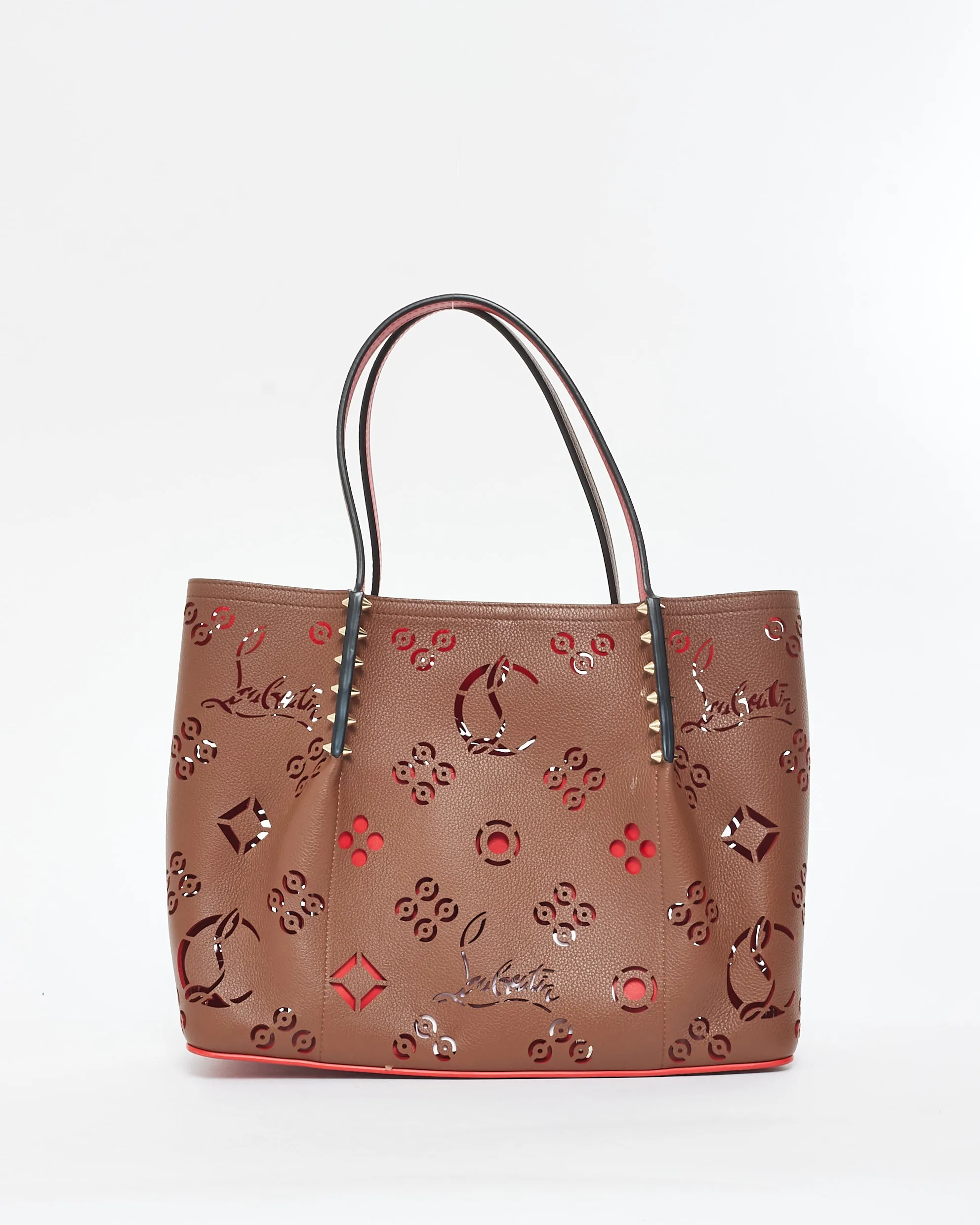 Christian Louboutin Brown Leather Cabarock Perforated Small Tote Bag