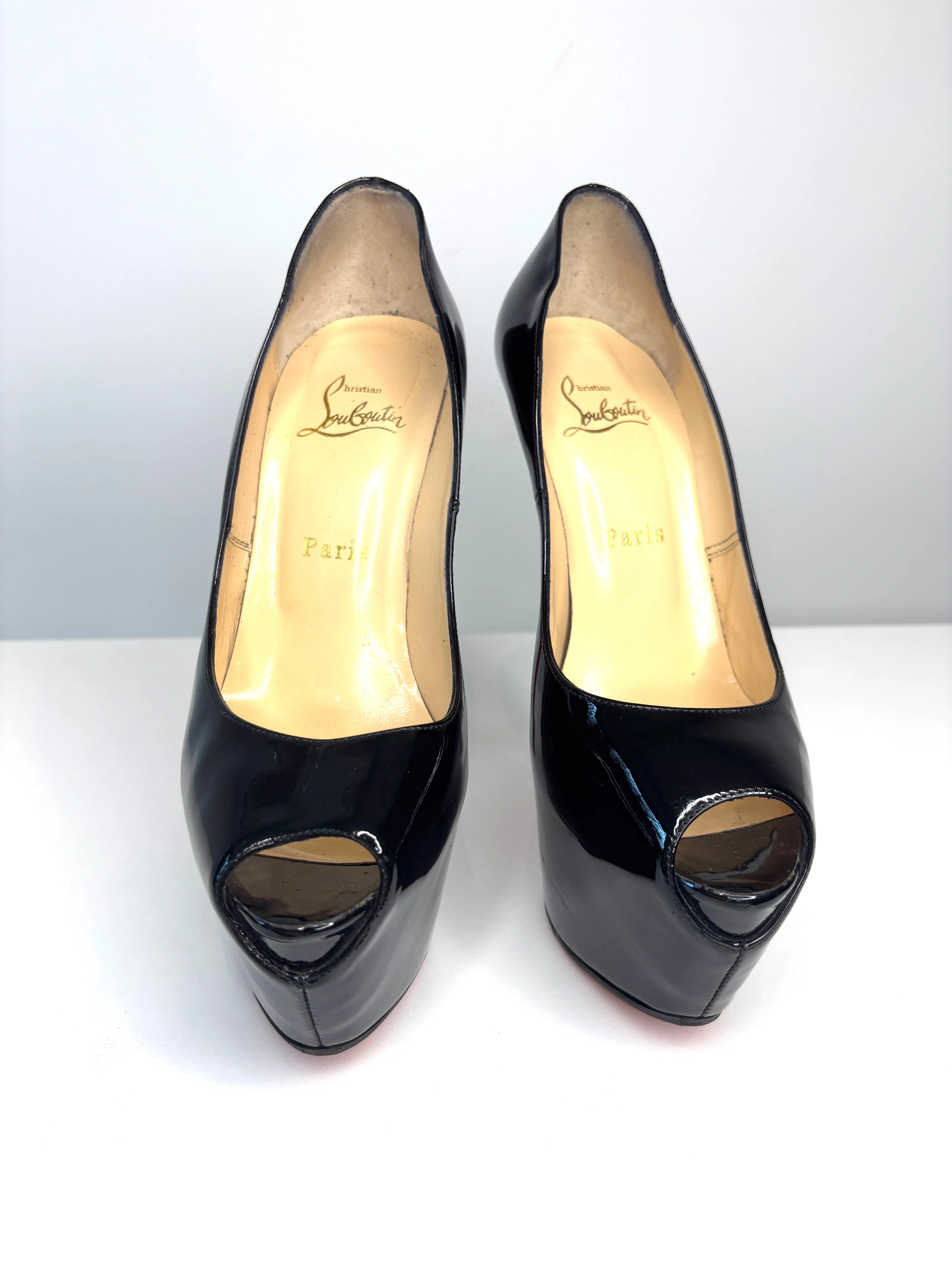 Christian Louboutin Highness 160 Black Patent Platform Heels 38 UK5