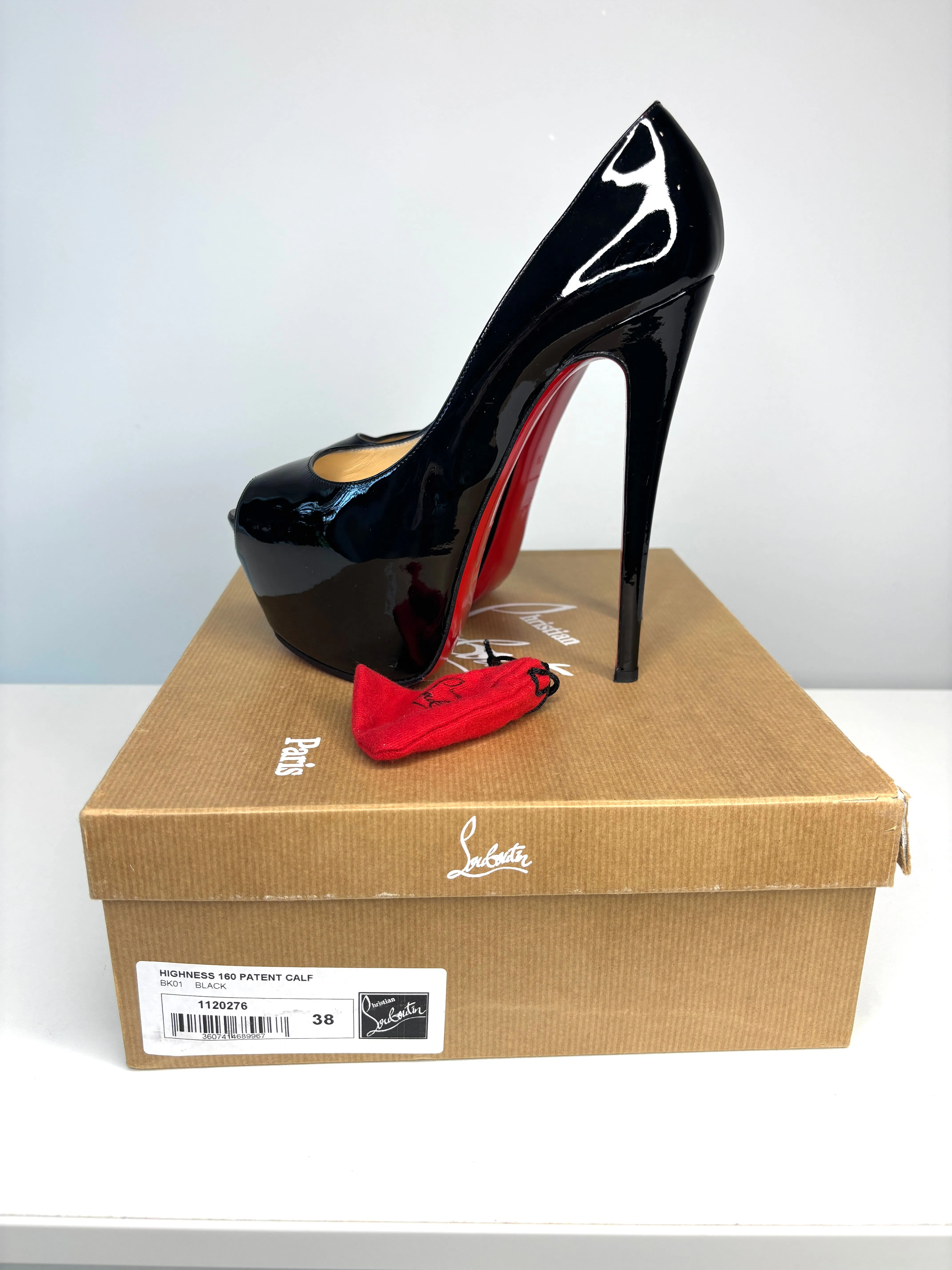 Christian Louboutin Highness 160 Black Patent Platform Heels 38 UK5