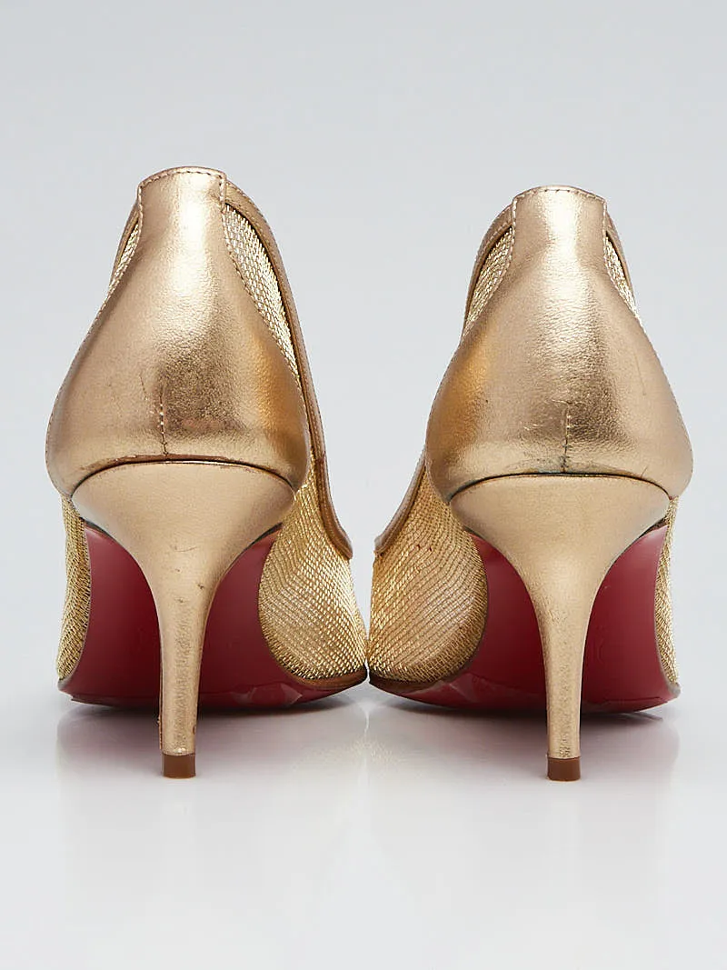 CHRISTIAN LOUBOUTIN MESH & LEATHER PEEP TOE PUMPS