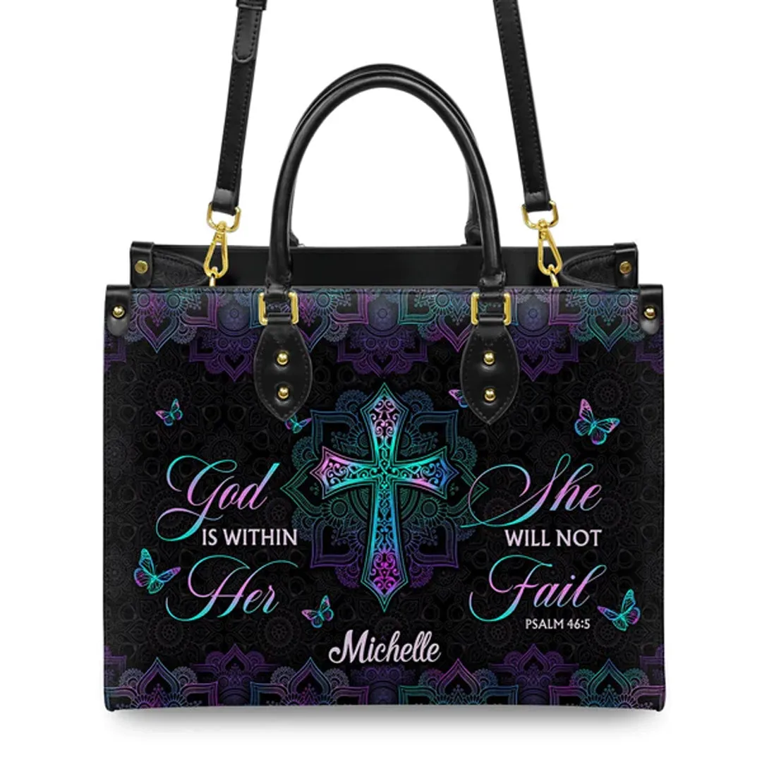 Christianartbag Handbags, God Is Within Her She Will Not Fail Psalm 46 5 Mandala Leather Handbag, Handbag Design, Personalized Leather Handbag, Gifts for Women, CABLTB0103123.