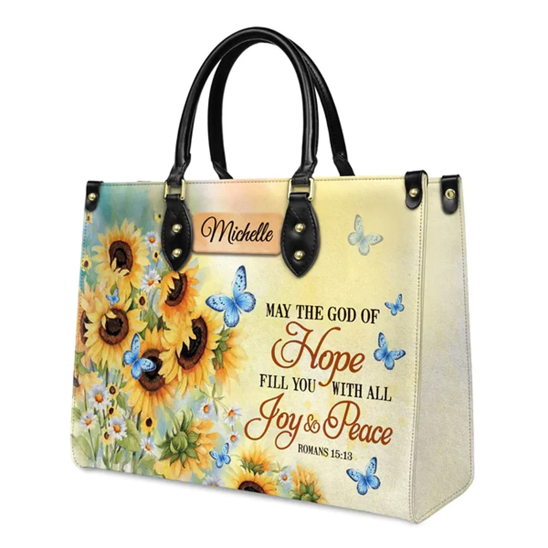 Christianartbag Handbags, May The God Of Hope Fill You With All Joy And Peace Romans 15 13 Butterfly Sunflower, Handbag Design, Monogram Leather Handbag, Gifts for Women, CABLTB06271223.