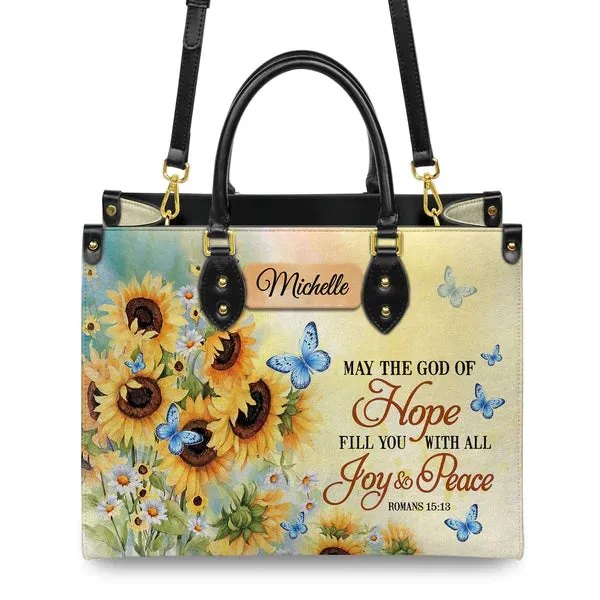 Christianartbag Handbags, May The God Of Hope Fill You With All Joy And Peace Romans 15 13 Butterfly Sunflower, Handbag Design, Monogram Leather Handbag, Gifts for Women, CABLTB06271223.