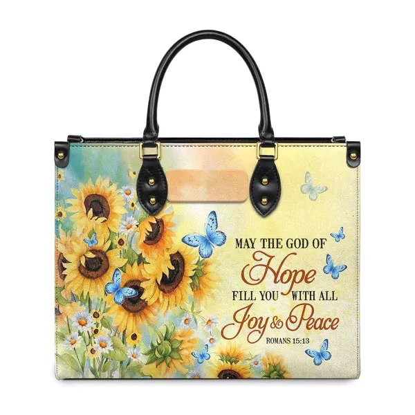 Christianartbag Handbags, May The God Of Hope Fill You With All Joy And Peace Romans 15 13 Butterfly Sunflower, Handbag Design, Monogram Leather Handbag, Gifts for Women, CABLTB06271223.