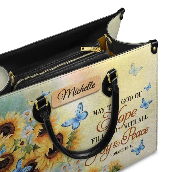 Christianartbag Handbags, May The God Of Hope Fill You With All Joy And Peace Romans 15 13 Butterfly Sunflower, Handbag Design, Monogram Leather Handbag, Gifts for Women, CABLTB06271223.