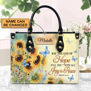 Christianartbag Handbags, May The God Of Hope Fill You With All Joy And Peace Romans 15 13 Butterfly Sunflower, Handbag Design, Monogram Leather Handbag, Gifts for Women, CABLTB06271223.