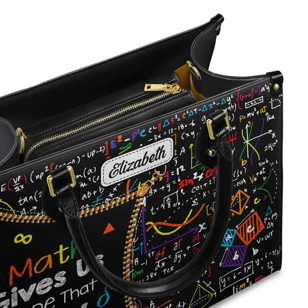 Christianartbag Teacher Bags, Custom Leather Handbags for Teachers, Gift For Teacher, Design Handbag, Math Gives Us Hope That Every Problem Has A Solution Handbag, CAB02281223.
