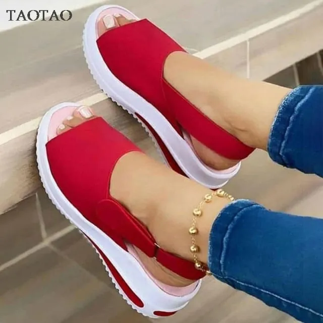 Chunky Heels Ladies Sandals Slip on Buckle Flats