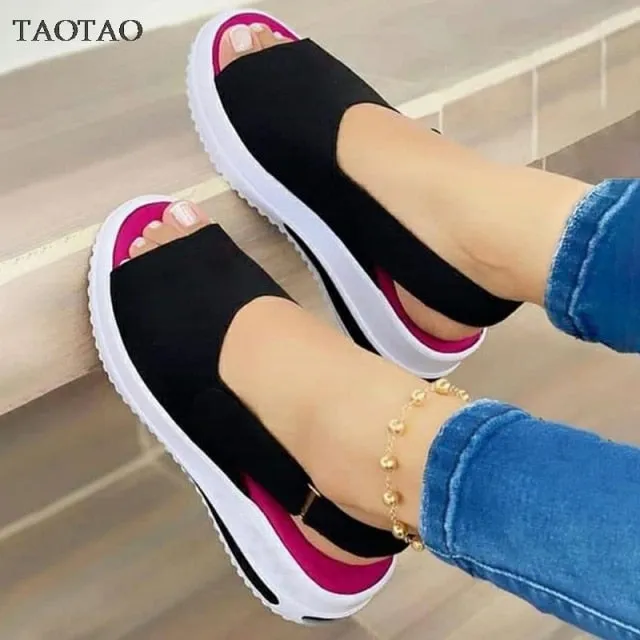Chunky Heels Ladies Sandals Slip on Buckle Flats