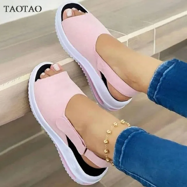 Chunky Heels Ladies Sandals Slip on Buckle Flats