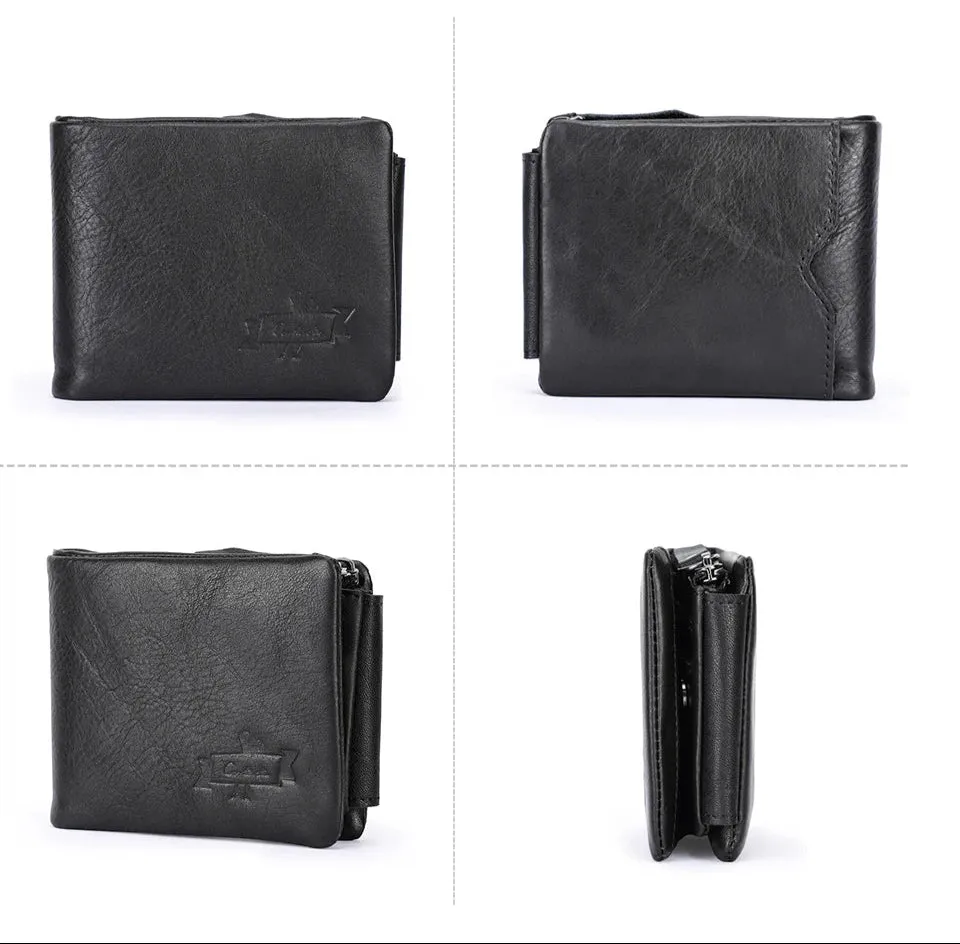 Classic Trifold Leather Wallet for Men – With Zipper & Coin Pocket