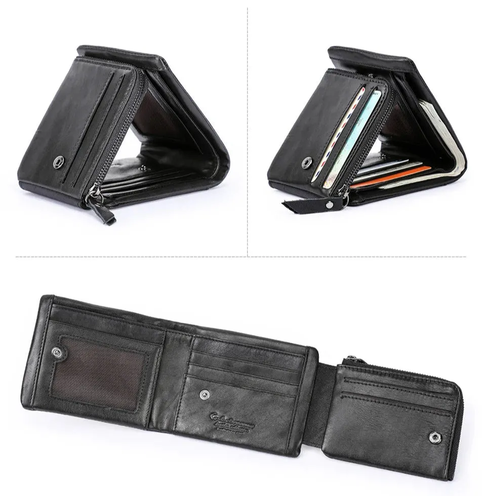 Classic Trifold Leather Wallet for Men – With Zipper & Coin Pocket