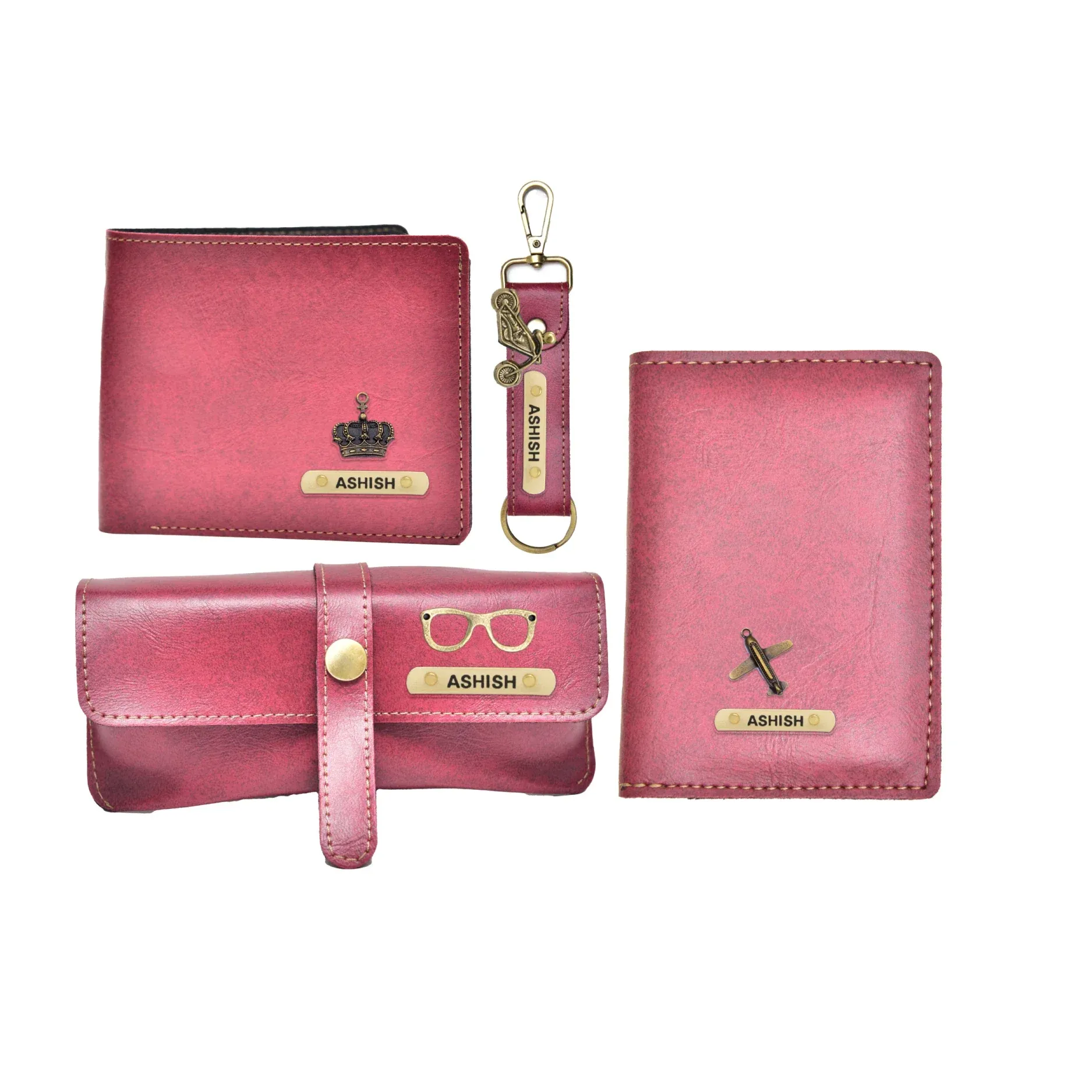 Classy Leather Customized All in One Men's Combo (4 pcs) - Maroon