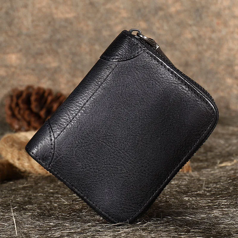Coffee Small Leather Bifold Wallet Around Zip Billfold Cute Women Zipper Wallet For Ladies