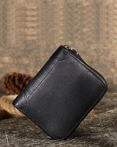 Coffee Small Leather Bifold Wallet Around Zip Billfold Cute Women Zipper Wallet For Ladies