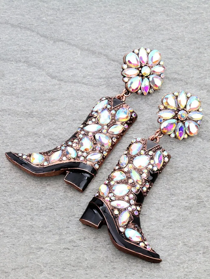 Copper & Bling Rhinestone boot earrings