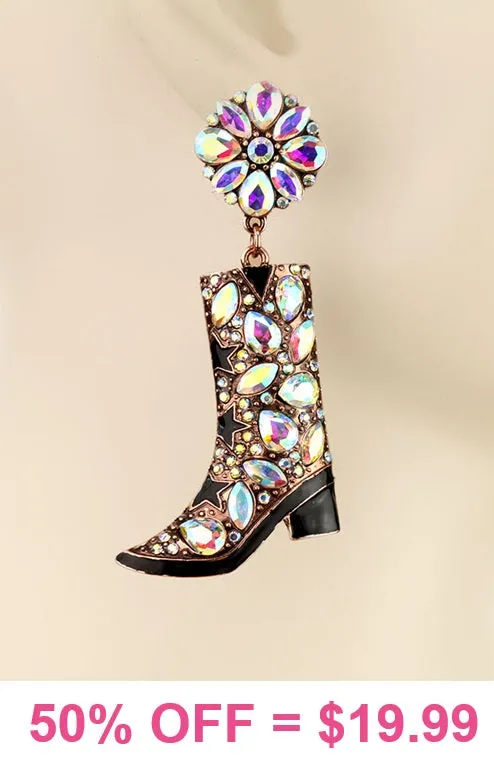 Copper & Bling Rhinestone boot earrings