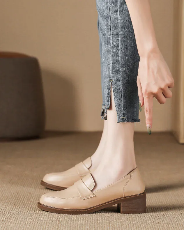 Creamtopmall Thick low heels round toes Versatile Loafers