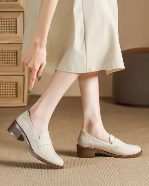 Creamtopmall Thick low heels round toes Versatile Loafers