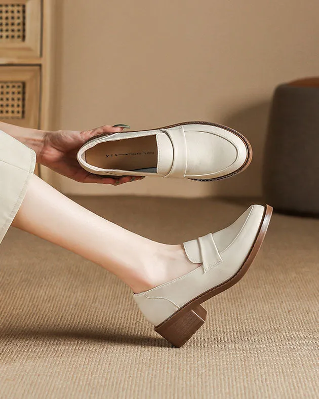 Creamtopmall Thick low heels round toes Versatile Loafers