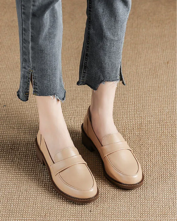 Creamtopmall Thick low heels round toes Versatile Loafers