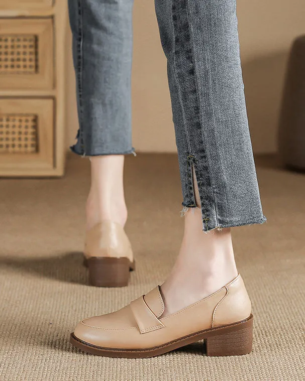 Creamtopmall Thick low heels round toes Versatile Loafers