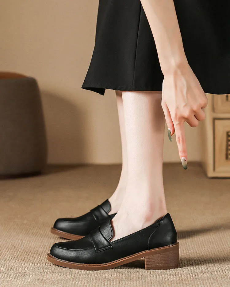 Creamtopmall Thick low heels round toes Versatile Loafers