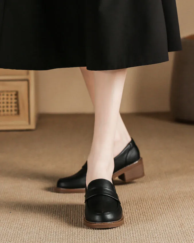 Creamtopmall Thick low heels round toes Versatile Loafers