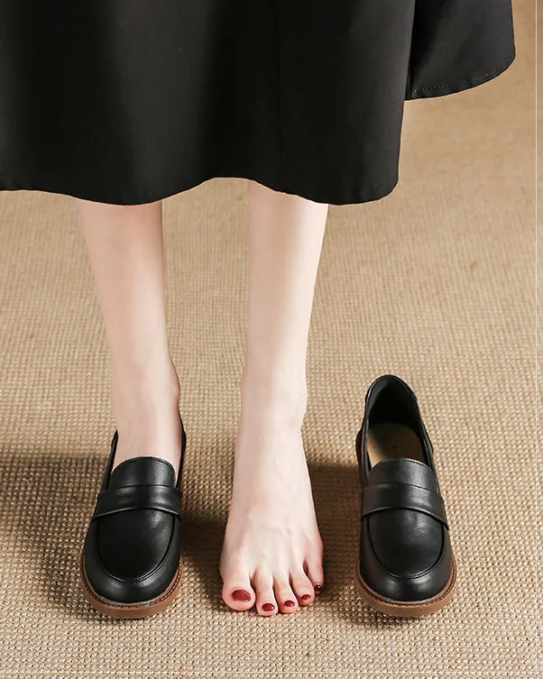 Creamtopmall Thick low heels round toes Versatile Loafers