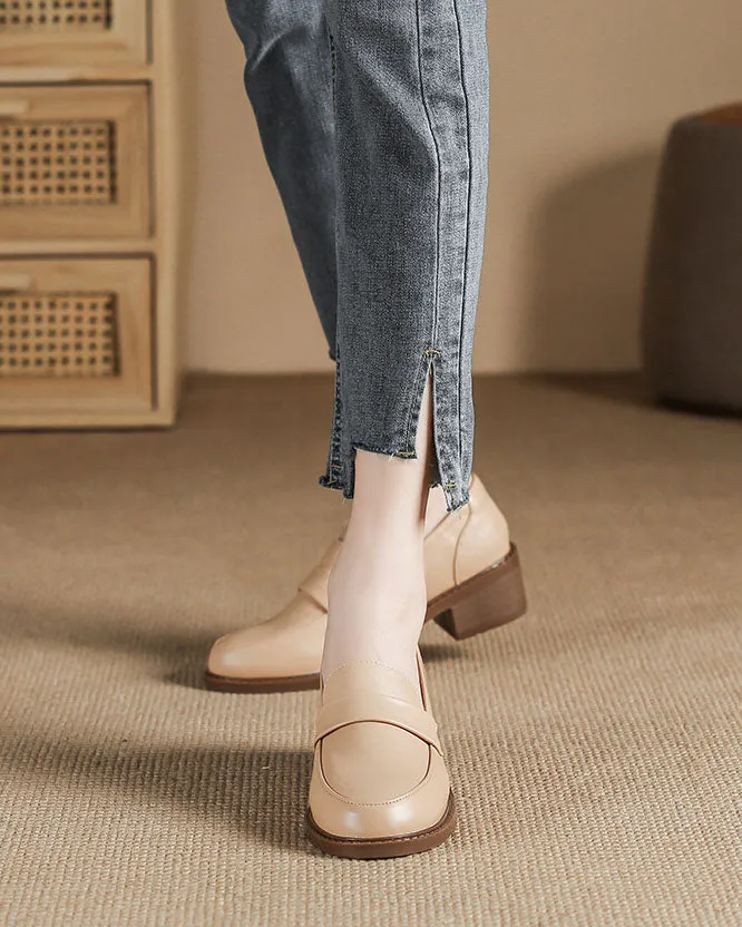 Creamtopmall Thick low heels round toes Versatile Loafers