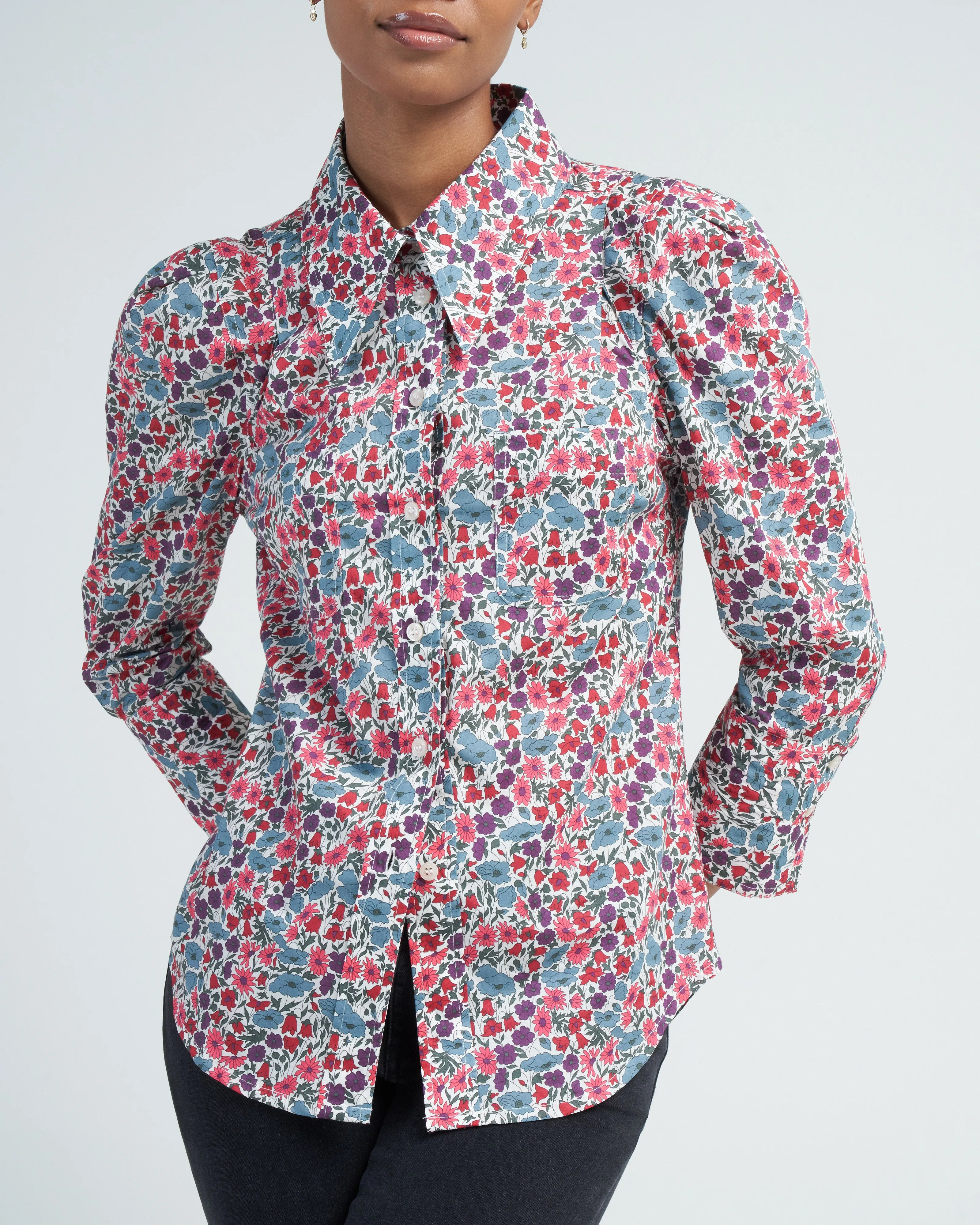 crop sleeve box pleat shirt - multi floral