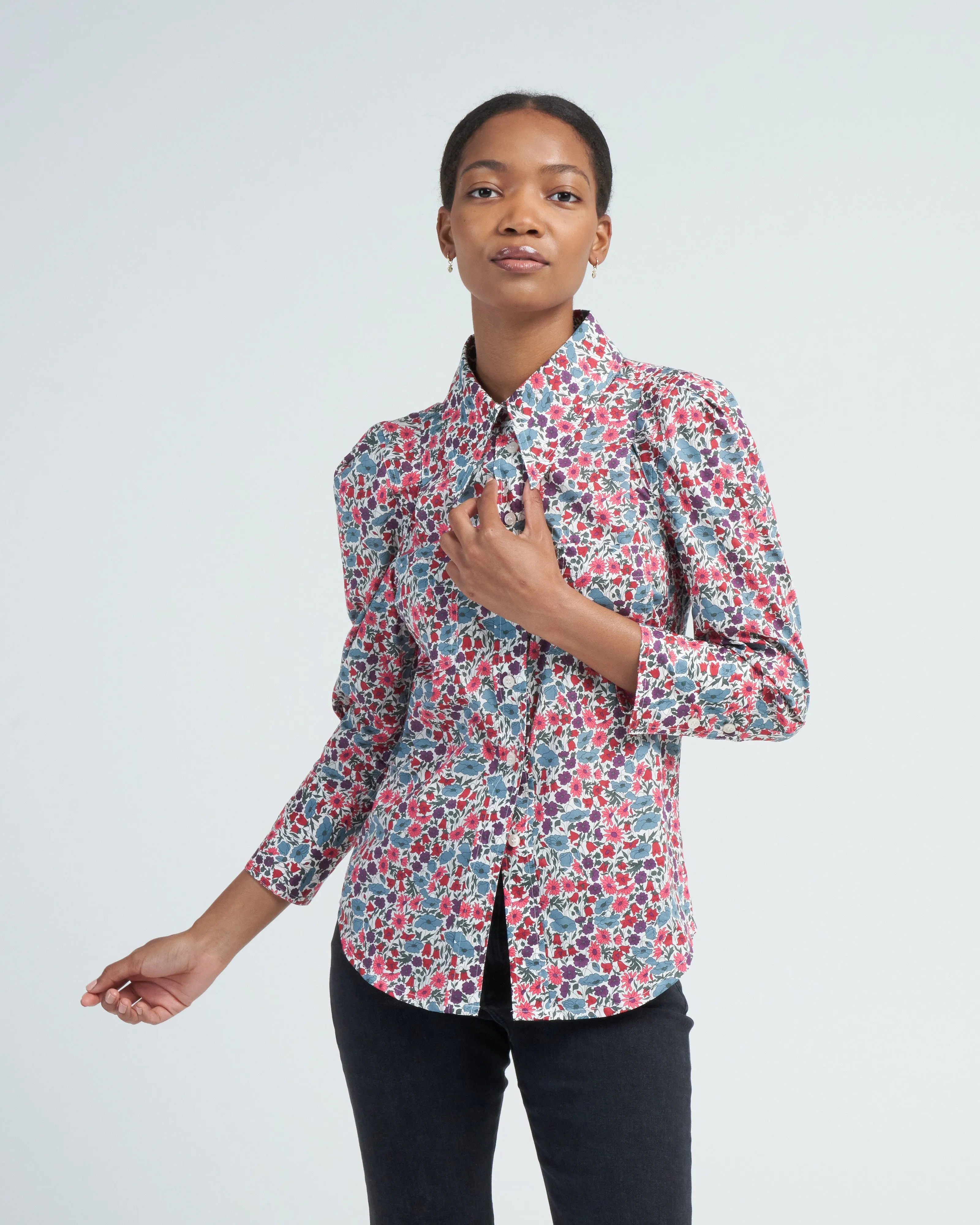 crop sleeve box pleat shirt - multi floral