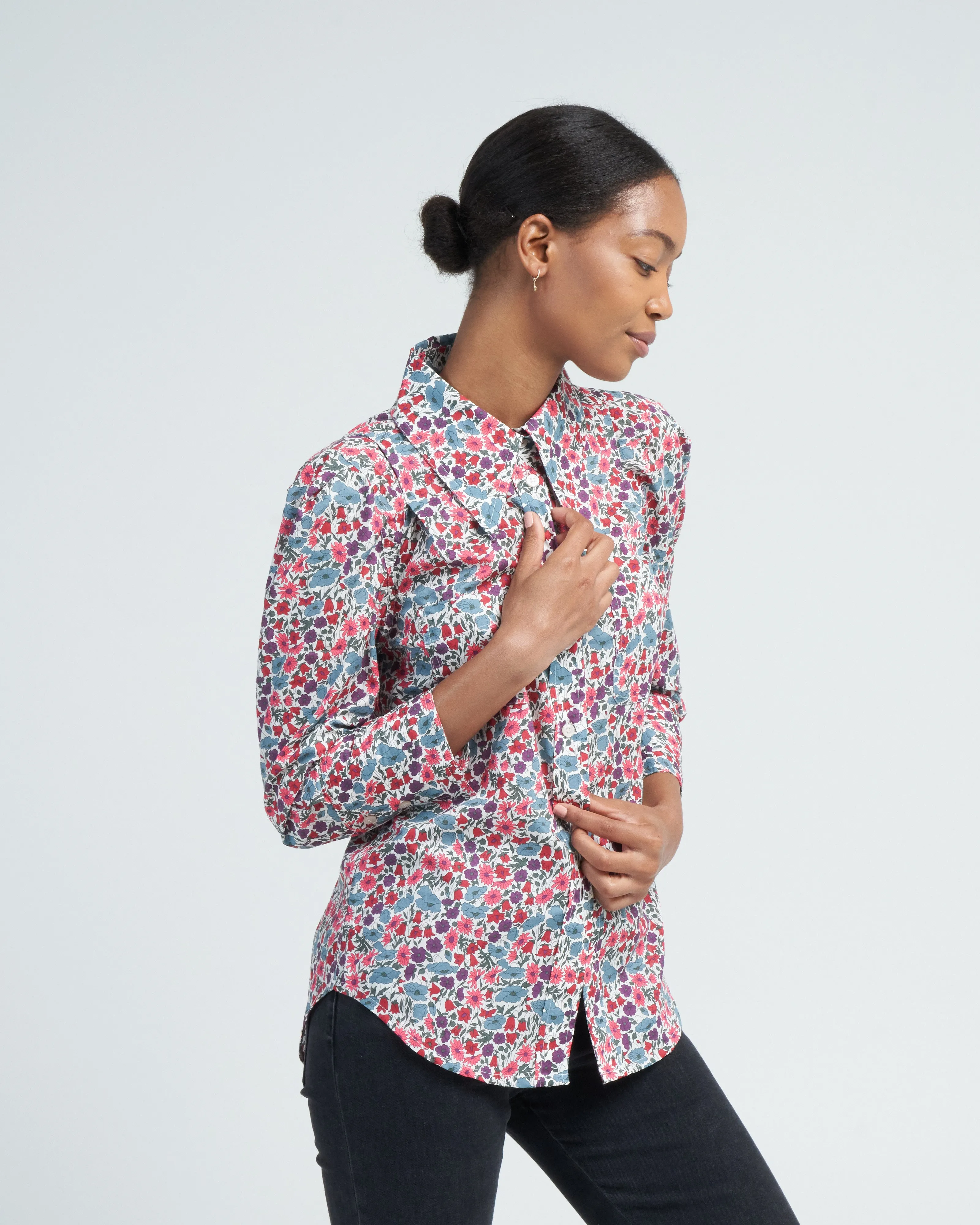 crop sleeve box pleat shirt - multi floral