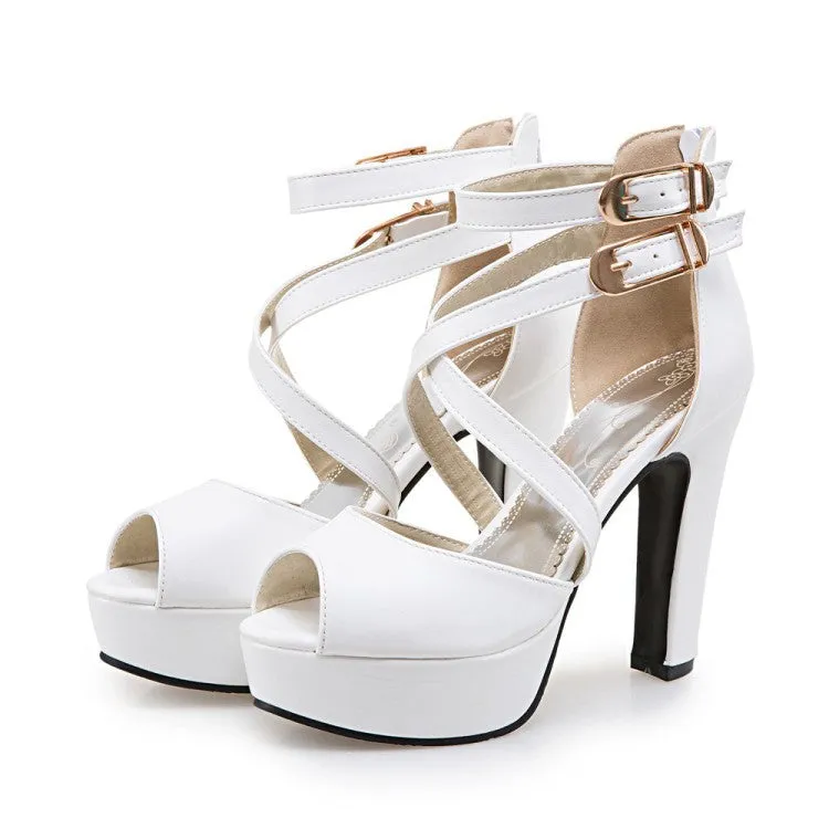 Cross Strap Peep Toe Platform Sandals High Heels Shoes Woman 9887