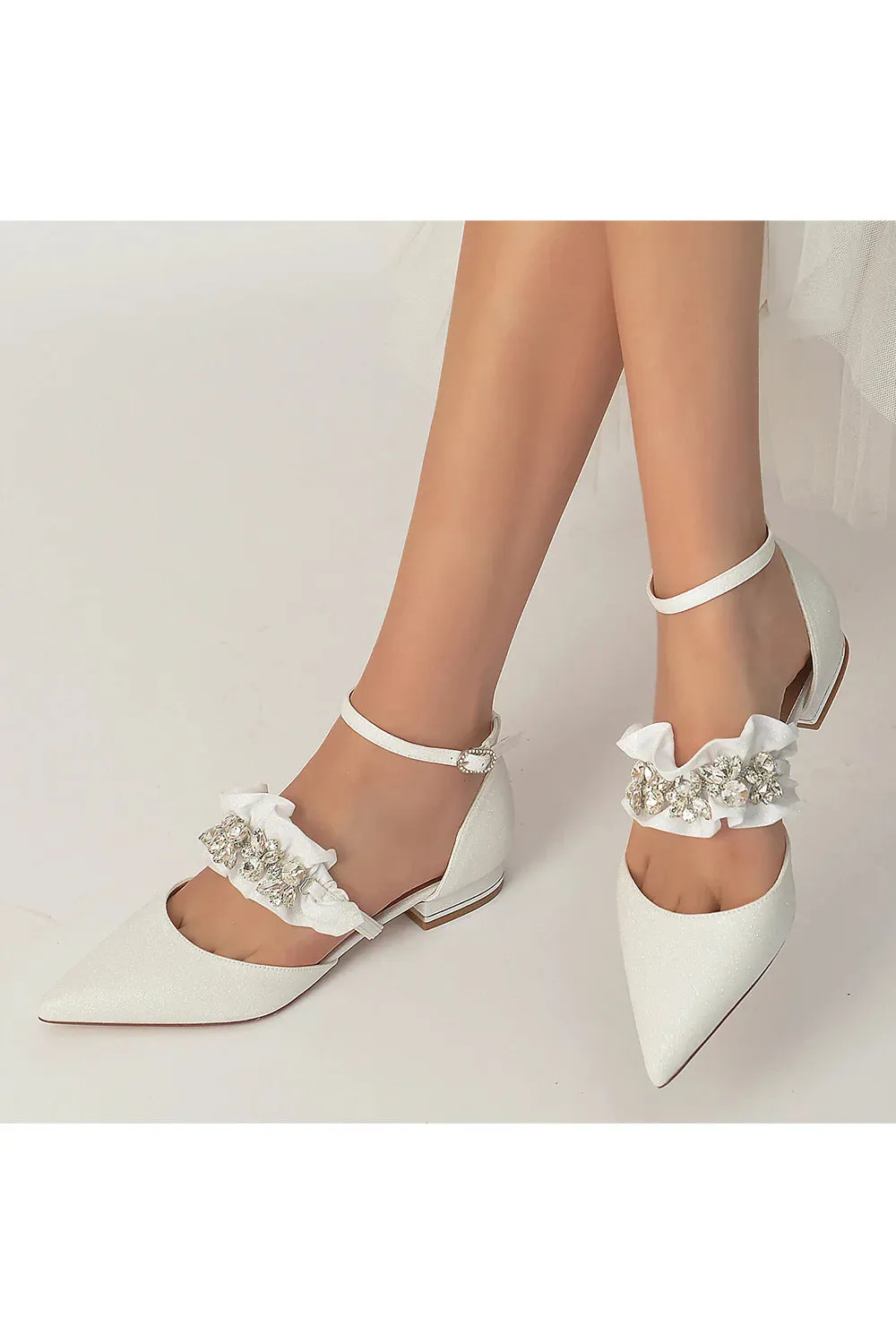 Crystal Ruffles Sequin Pointed Toe Flats