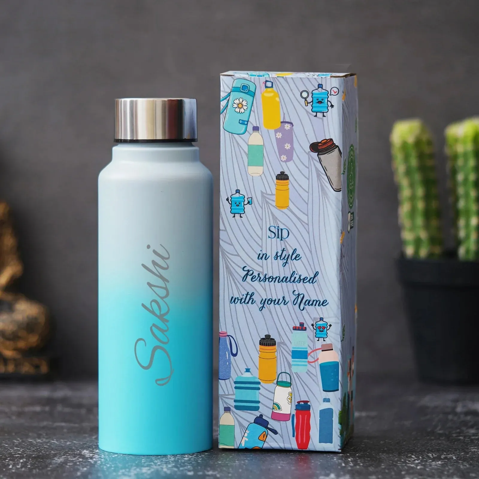 Customized Best Vegan Leather Combo with Water Bottle - Brown