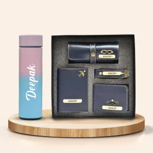 Customized Bottle with Temperature display - Pastel Shade 1 & All in One Men's Combo (4 pcs) - Royal Blue
