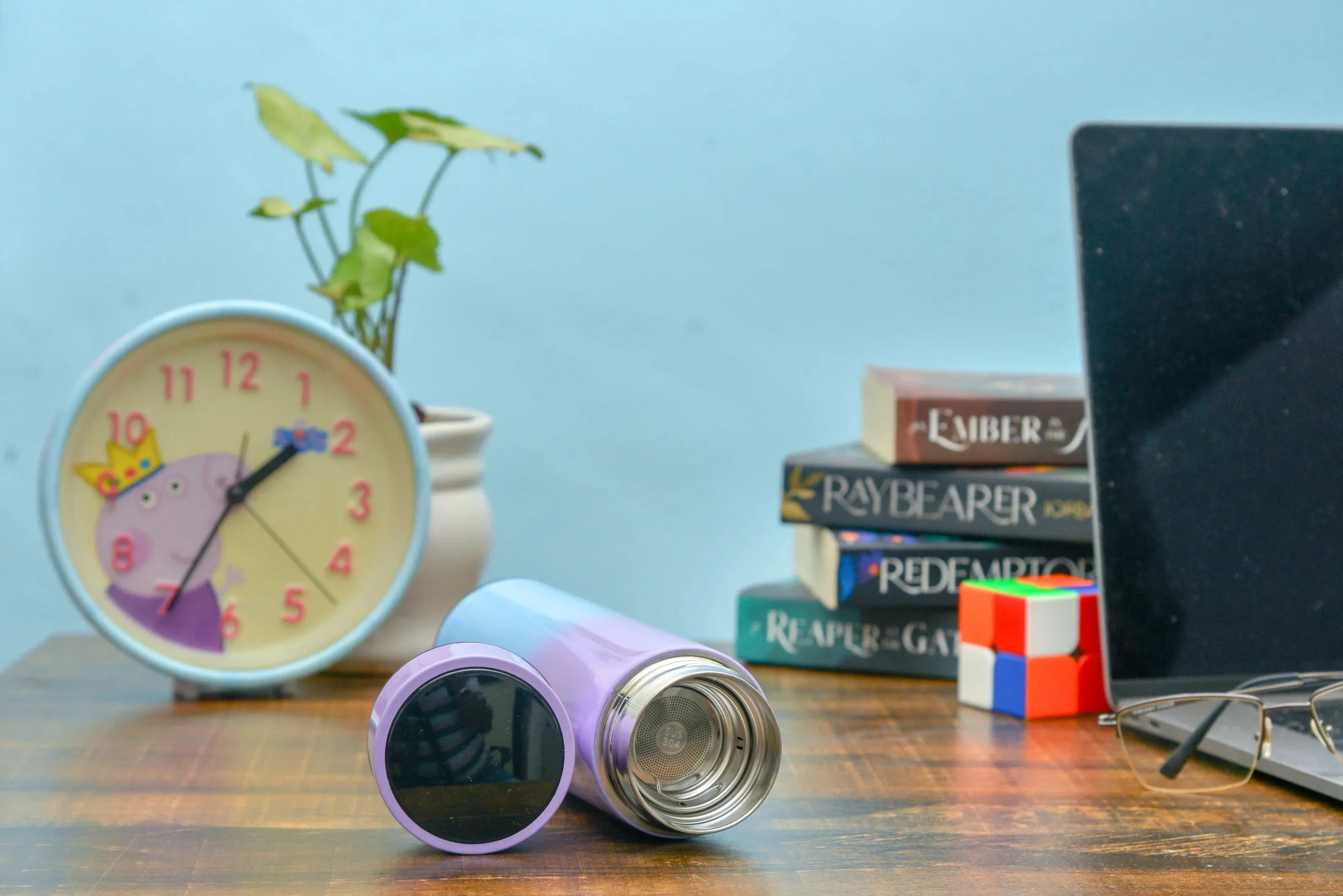Customized Bottle with Temperature display - Pastel Shade 3 & All in One Men's Combo (4 pcs) - Grey
