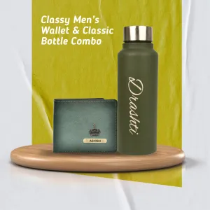 Customized Men's Combo Wallet & Bottle - Green