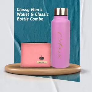 Customized Men's Combo Wallet & Bottle - Peach