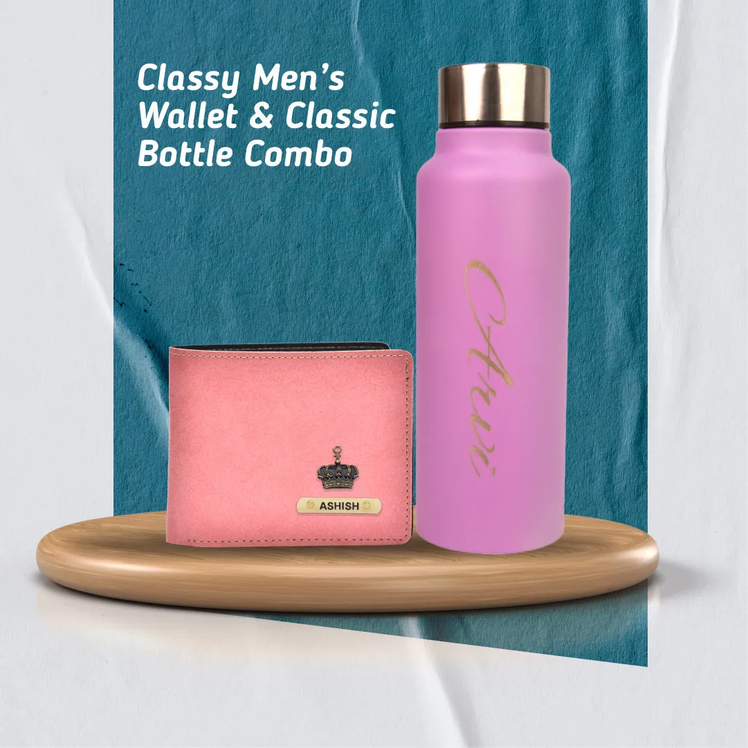 Customized Men's Combo Wallet & Bottle - Peach