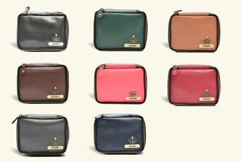 Customized Women's Buttoned Leather Bag   Mini Make up Kit - Black Black